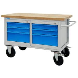 PROREGAL Mobile Werkbank Rhino mit 6 Schubladen HxBxT 83 x 130 x 60 cm Traglast 500 kg Lichtgrau Lichtblau