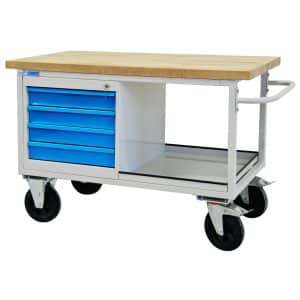 PROREGAL Mobile Werkbank Rhino mit Ablagefach 4 Schubladen HxBxT 83 x 130 x 60 cm Traglast 500 kg Lichtgrau Lichtblau