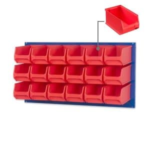 PROREGAL Trägersystem Blaue Systemplatte mit 18 x Roten Sichtlagerboxen 3