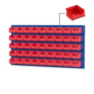 PROREGAL Trägersystem Blaue Systemplatte mit 45 x Roten Sichtlagerboxen 1