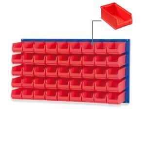 PROREGAL Trägersystem Blaue Systemplatte mit 45 x Roten Sichtlagerboxen 2