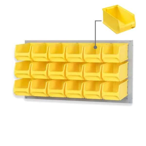 PROREGAL Trägersystem Graue Systemplatte mit 18 x Gelben Sichtlagerboxen 3