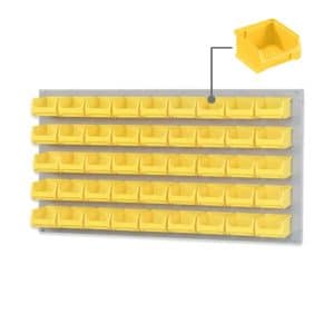 PROREGAL Trägersystem Graue Systemplatte mit 45 x Gelben Sichtlagerboxen 1
