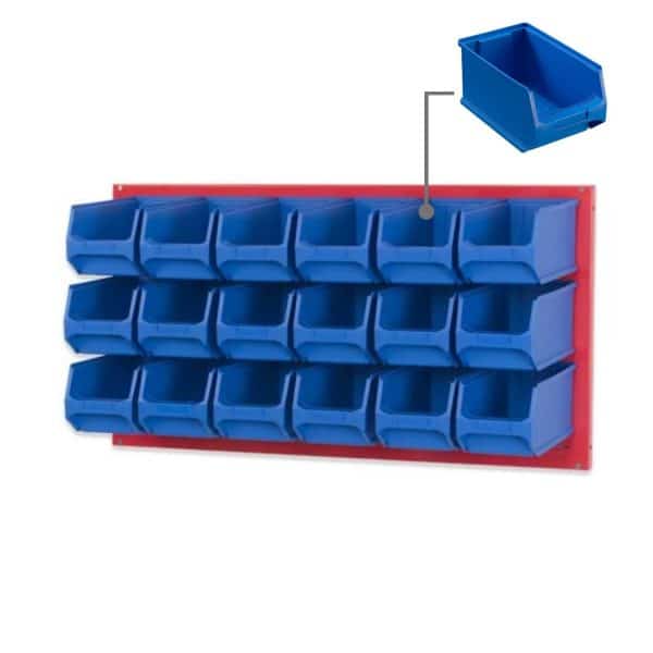 PROREGAL Trägersystem Rote Systemplatte mit 18 x Blauen Sichtlagerboxen 3