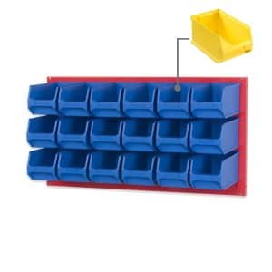 PROREGAL Trägersystem Rote Systemplatte mit 18 x Gelben Sichtlagerboxen 3