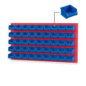 PROREGAL Trägersystem Rote Systemplatte mit 45 x Blauen Sichtlagerboxen 1