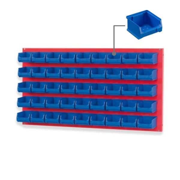 PROREGAL Trägersystem Rote Systemplatte mit 45 x Blauen Sichtlagerboxen 1
