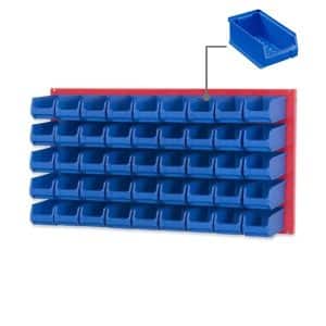 PROREGAL Trägersystem Rote Systemplatte mit 45 x Blauen Sichtlagerboxen 2