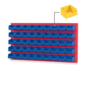 PROREGAL Trägersystem Rote Systemplatte mit 45 x Gelben Sichtlagerboxen 1