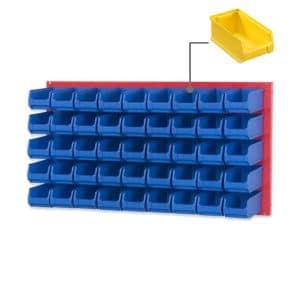 PROREGAL Trägersystem Rote Systemplatte mit 45 x Gelben Sichtlagerboxen 2