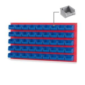 PROREGAL Trägersystem Rote Systemplatte mit 45 x Grauen Sichtlagerboxen 1