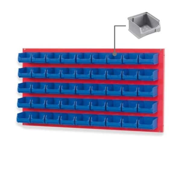 PROREGAL Trägersystem Rote Systemplatte mit 45 x Grauen Sichtlagerboxen 1