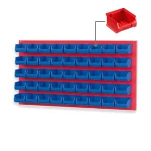 PROREGAL Trägersystem Rote Systemplatte mit 45 x Roten Sichtlagerboxen 1