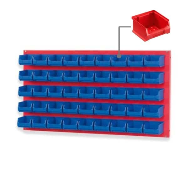 PROREGAL Trägersystem Rote Systemplatte mit 45 x Roten Sichtlagerboxen 1