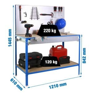 PROREGAL Werkbank Bufallo Light mit Lochwand 2 Ebenen HxBxT 144