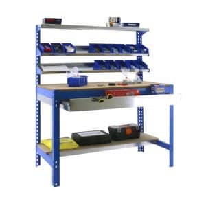 PROREGAL Werkbank Buffalo mit Frontablage und Schubfach HxBxT 84 x 120 x 61 cm Traglast 600 kg Blau