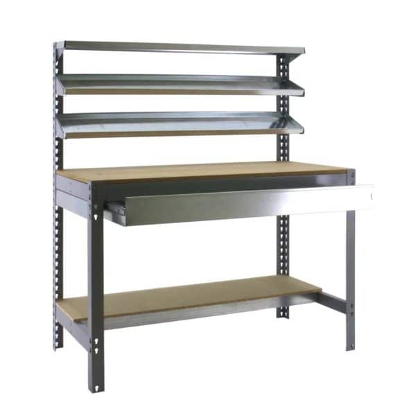 PROREGAL Werkbank Buffalo mit Frontablage und Schubfach HxBxT 84 x 120 x 61 cm Traglast 600 kg Grau