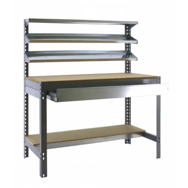 PROREGAL Werkbank Buffalo mit Frontablage und Schubfach HxBxT 84 x 150 x 76 cm Traglast 600 kg Grau