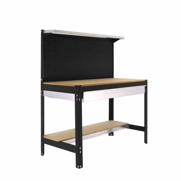 PROREGAL Werkbank Buffalo mit Werkzeugwand Schubfach und Ablage HxBxT 84 x 120 x 61 cm Traglast 600 kg Anthrazit