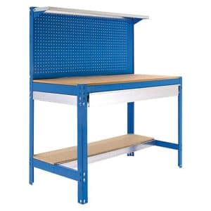 PROREGAL Werkbank Buffalo mit Werkzeugwand Schubfach und Ablage HxBxT 84 x 90 x 61 cm Traglast 400 kg Blau
