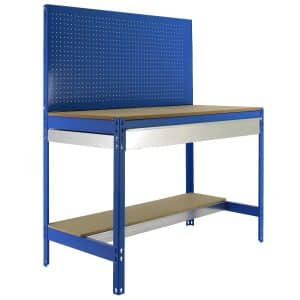 PROREGAL Werkbank Buffalo mit Werkzeugwand und Schubfach HxBxT 84 x 120 x 61 cm Traglast 600 kg Blau