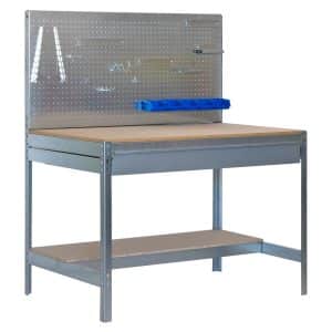 PROREGAL Werkbank Buffalo mit Werkzeugwand und Schubfach HxBxT 84 x 120 x 61 cm Traglast 600 kg Verzinkt