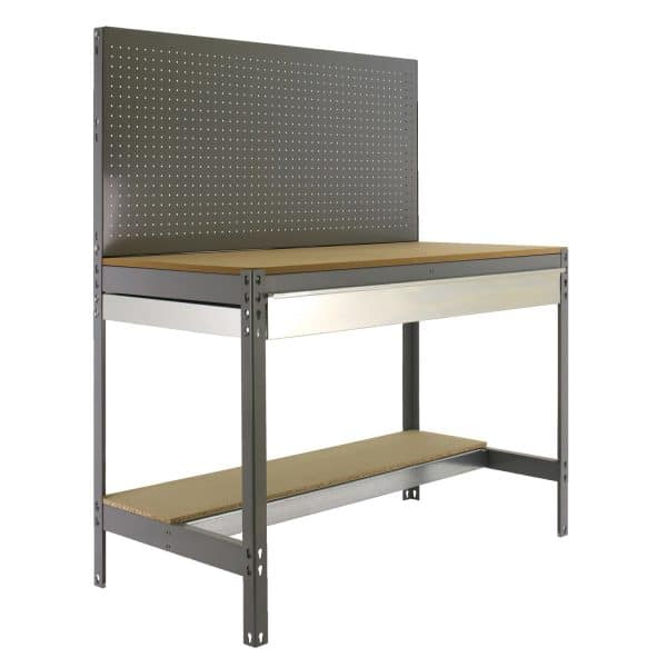 PROREGAL Werkbank Buffalo mit Werkzeugwand und Schubfach HxBxT 84 x 90 x 61 cm Traglast 400 kg Grau