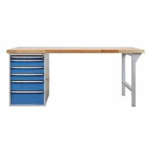 PROREGAL Werkbank Giant Rhino Plus mit 6 Schubladen HxBxT 84 x 200 x 70 cm Traglast 500 kg Lichtgrau Lichtblau