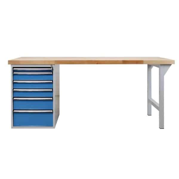 PROREGAL Werkbank Giant Rhino Plus mit 6 Schubladen HxBxT 84 x 200 x 70 cm Traglast 500 kg Lichtgrau Lichtblau