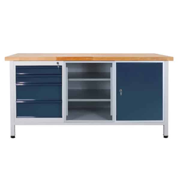 PROREGAL Werkbank Giant Rhino mit 4 Schubladen Regalfach 1 Tür HxBxT 84 x 170 x 60 cm Traglast 500 kg Lichtgrau Anthrazitgrau