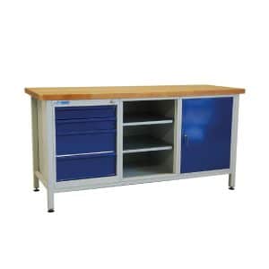 PROREGAL Werkbank Giant Rhino mit 4 Schubladen Regalfach 1 Tür HxBxT 84 x 170 x 60 cm Traglast 500 kg Lichtgrau Lichtblau