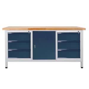 PROREGAL Werkbank Giant Rhino mit 6 Schubladen 1 Tür HxBxT 84 x 170 x 60 cm Traglast 500 kg Lichtgrau Anthrazitgrau