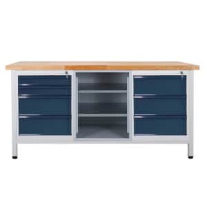 PROREGAL Werkbank Giant Rhino mit 7 Schubladen Regalfach HxBxT 84 x 170 x 60 cm Traglast 500 kg Lichtgrau Anthrazitgrau