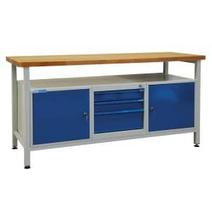 PROREGAL Werkbank Giant Rhino mit Ablagefach 3 Schubladen 2 Türen HxBxT 84 x 170 x 60 cm Traglast 500 kg Lichtgrau Lichtblau