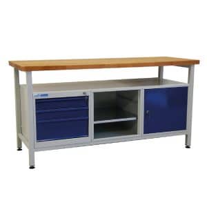 PROREGAL Werkbank Giant Rhino mit Ablagefach 3 Schubladen Regalfach 1 Tür HxBxT 84 x 170 x 60 cm Traglast 500 kg Lichtgrau Lichtblau