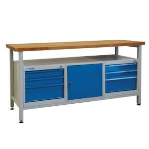 PROREGAL Werkbank Giant Rhino mit Ablagefach 6 Schubladen 1 Tür HxBxT 84 x 170 x 60 cm Traglast 500 kg Lichtgrau Lichtblau