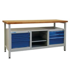PROREGAL Werkbank Giant Rhino mit Ablagefach 6 Schubladen Regalfach HxBxT 84 x 170 x 60 cm Traglast 500 kg Lichtgrau Lichtblau
