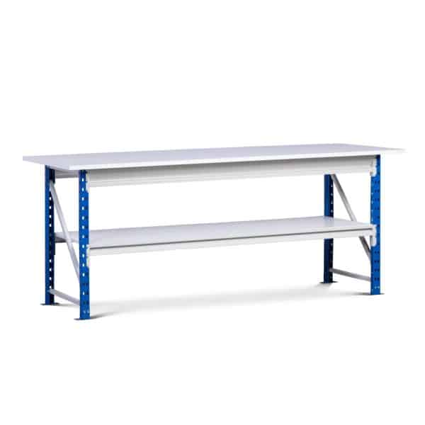 PROREGAL Werkbank Maximus HxBxT 83 x 120 x 80 cm Traglast 280 kg 2 Ebene Lichtblau-Lichtgrau