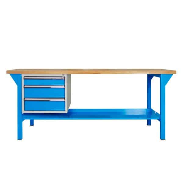 PROREGAL Werkbank Rhino Plus mit 3 Schubladen HxBxT 84 x 150 x 70 cm Traglast 500 kg Lichtblau Lichtblau