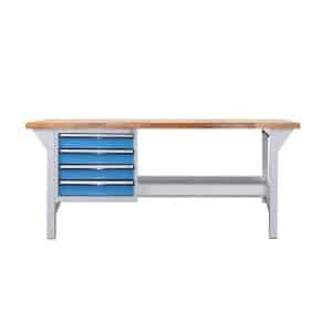 PROREGAL Werkbank Rhino Plus mit 4 Schubladen HxBxT 84 x 150 x 70 cm Traglast 500 kg Lichtgrau Lichtblau