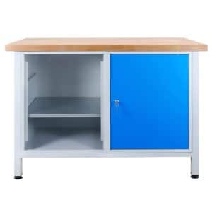 PROREGAL Werkbank Rhino mit 1 Tür Regalteil HxBxT 84 x 120 x 60 cm Traglast 300 kg Lichtgrau Lichtblau
