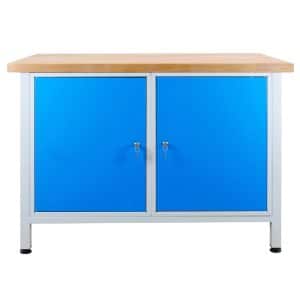 PROREGAL Werkbank Rhino mit 2 Türen HxBxT 84 x 120 x 60 cm Traglast 300 kg Lichtgrau Lichtblau