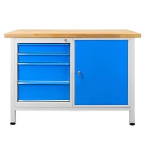 PROREGAL Werkbank Rhino mit 4 Schubladen 1 Tür HxBxT 84 x 120 x 60 cm Traglast 300 kg Lichtgrau Lichtblau