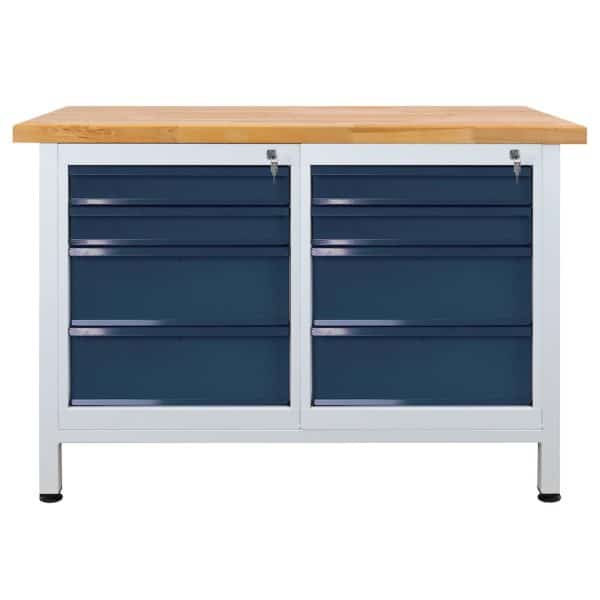 PROREGAL Werkbank Rhino mit 8 Schubladen HxBxT 84 x 120 x 60 cm Traglast 300 kg Lichtgrau Anthrazitgrau