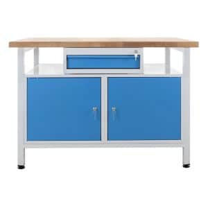 PROREGAL Werkbank Rhino mit Einzelschublade 2 Türen HxBxT 84 x 120 x 60 cm Traglast 300 kg Lichtgrau Lichtblau