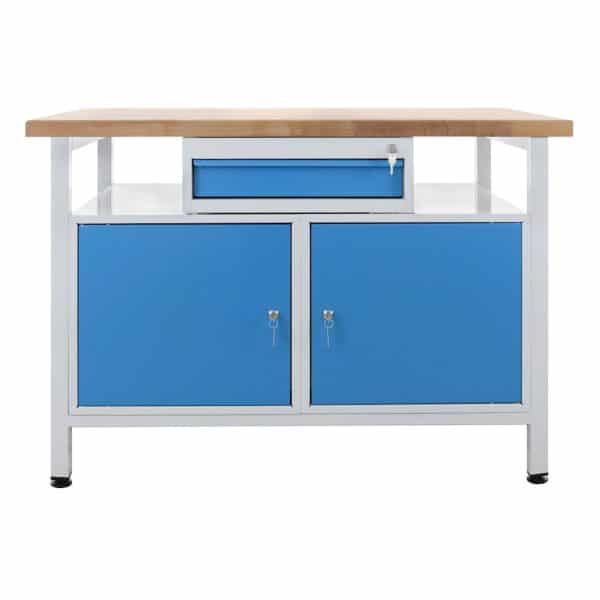 PROREGAL Werkbank Rhino mit Einzelschublade 2 Türen HxBxT 84 x 120 x 60 cm Traglast 300 kg Lichtgrau Lichtblau