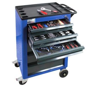 PROREGAL Werkstattwagen Cheetah 115 Teilig Werkzeugset 6 Schubladen HxBxT 96 x 61 x 45 cm Enzianblau