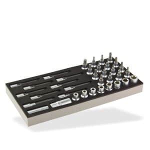 PROREGAL Werkzeug Satz für Werkstattwagen Cheetah Plus Innensechskant Set 1/2 36 Teile mit Schaumstoff Schubladeneinlage HxBxT 3