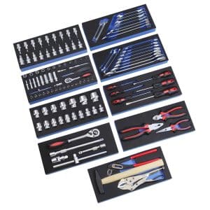 PROREGAL Werkzeug Set Werkstattwagen Cheetah 115 Teile mit Schaumstoff Schubladeneinlage HxBxT 4