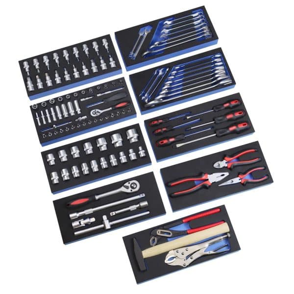 PROREGAL Werkzeug Set Werkstattwagen Cheetah 115 Teile mit Schaumstoff Schubladeneinlage HxBxT 4